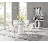 Furniturebox Uk Palma White High Gloss Round Dining Table & 4 Cream Pesaro Silver Leg Chairs