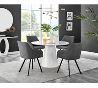 Furniturebox Uk Palma White High Gloss Round Dining Table & 4 Dark Grey Falun Black Leg Chairs