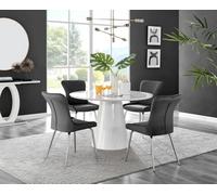 Furniturebox Uk Palma White High Gloss Round Dining Table & 4 Dark Grey Nora Silver Leg Chairs