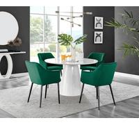 Furniturebox Uk Palma White High Gloss Round Dining Table & 4 Green Calla Black Leg Chairs