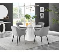 Furniturebox Uk Palma White High Gloss Round Dining Table & 4 Grey Calla Black Leg Chairs