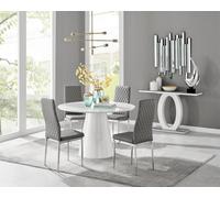 Furniturebox Uk Palma White High Gloss Round Dining Table & 4 Grey Milan Chrome Leg Chairs