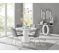 Furniturebox Uk Palma White High Gloss Round Dining Table & 4 Grey Pesaro Silver Chairs