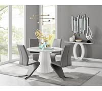 Furniturebox Uk Palma White High Gloss Round Dining Table & 4 Grey Willow Chairs