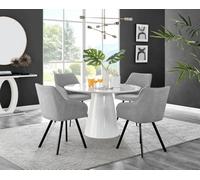 Furniturebox Uk Palma White High Gloss Round Dining Table & 4 Light Grey Falun Black Leg Chairs