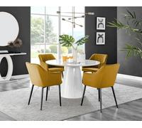 Furniturebox Uk Palma White High Gloss Round Dining Table & 4 Mustard Calla Black Leg Chairs