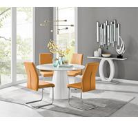 Furniturebox Uk Palma White High Gloss Round Dining Table & 4 Mustard Lorenzo Chairs