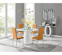 Furniturebox Uk Palma White High Gloss Round Dining Table & 4 Mustard Milan Chrome Leg Chairs