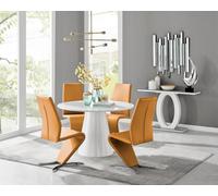 Furniturebox Uk Palma White High Gloss Round Dining Table & 4 Mustard Willow Chairs