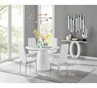 Furniturebox Uk Palma White High Gloss Round Dining Table & 4 White Milan Chrome Leg Chairs