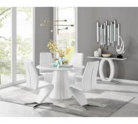 Furniturebox Uk Palma White High Gloss Round Dining Table & 4 White Willow Chairs