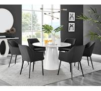 Furniturebox Uk Palma White High Gloss Round Dining Table & 6 Black Calla Black Leg Chairs