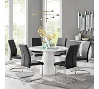 Furniturebox Uk Palma White High Gloss Round Dining Table & 6 Black Lorenzo Chairs