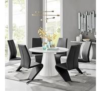 Furniturebox Uk Palma White High Gloss Round Dining Table & 6 Black Willow Chairs