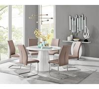 Furniturebox Uk Palma White High Gloss Round Dining Table & 6 Cappuccino Lorenzo Chairs
