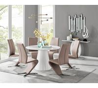 Furniturebox Uk Palma White High Gloss Round Dining Table & 6 Cappuccino Willow Chairs