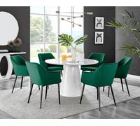 Furniturebox Uk Palma White High Gloss Round Dining Table & 6 Green Calla Black Leg Chairs