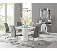 Furniturebox Uk Palma White High Gloss Round Dining Table & 6 Grey Lorenzo Chairs