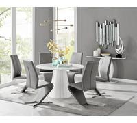 Furniturebox Uk Palma White High Gloss Round Dining Table & 6 Grey Willow Chairs