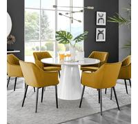 Furniturebox Uk Palma White High Gloss Round Dining Table & 6 Mustard Calla Black Leg Chairs