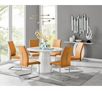 Furniturebox Uk Palma White High Gloss Round Dining Table & 6 Mustard Lorenzo Chairs
