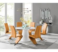 Furniturebox Uk Palma White High Gloss Round Dining Table & 6 Mustard Willow Chairs