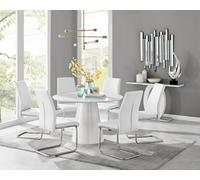 Furniturebox Uk Palma White High Gloss Round Dining Table & 6 White Lorenzo Chairs