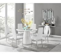 Furniturebox Uk Palma White High Gloss Round Dining Table & 6 White Milan Chrome Leg Chairs