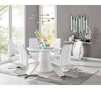 Furniturebox Uk Palma White High Gloss Round Dining Table & 6 White Willow Chairs