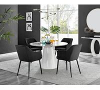 Furniturebox Uk Palma White Marble Effect Round Dining Table & 4 Black Calla Black Leg Chairs