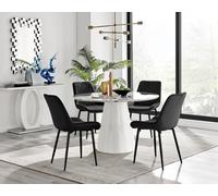 Furniturebox Uk Palma White Marble Effect Round Dining Table & 4 Black Pesaro Black Leg Chairs