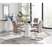 Furniturebox Uk Palma White Marble Effect Round Dining Table & 4 Cappuccino Lorenzo Chairs