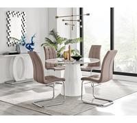 Furniturebox Uk Palma White Marble Effect Round Dining Table & 4 Cappuccino Murano Chairs