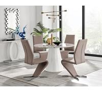 Furniturebox Uk Palma White Marble Effect Round Dining Table & 4 Cappuccino Willow Chairs