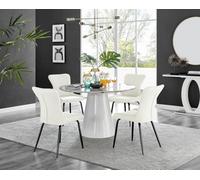 Furniturebox Uk Palma White Marble Effect Round Dining Table & 4 Cream Nora Black Leg Chairs