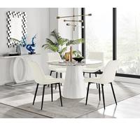Furniturebox Uk Palma White Marble Effect Round Dining Table & 4 Cream Pesaro Black Leg Chairs