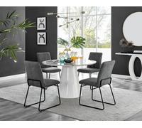 Furniturebox Uk Palma White Marble Effect Round Dining Table & 4 Dark Grey Halle Black Leg Chairs