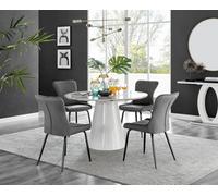 Palma White Marble Effect Dining Table and 4 Nora Black Leg Chairs - Grey