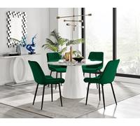 Furniturebox Uk Palma White Marble Effect Round Dining Table & 4 Green Pesaro Black Leg Chairs
