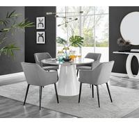 Furniturebox Uk Palma White Marble Effect Round Dining Table & 4 Grey Calla Black Leg Chairs