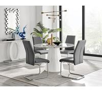 Furniturebox Uk Palma White Marble Effect Round Dining Table & 4 Grey Lorenzo Chairs