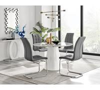Furniturebox Uk Palma White Marble Effect Round Dining Table & 4 Grey Murano Chairs