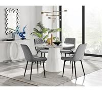 Furniturebox Uk Palma White Marble Effect Round Dining Table & 4 Grey Pesaro Black Leg Chairs