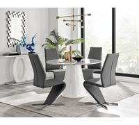 Furniturebox Uk Palma White Marble Effect Round Dining Table & 4 Grey Willow Chairs