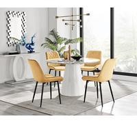 Furniturebox Uk Palma White Marble Effect Round Dining Table & 4 Mustard Pesaro Black Leg Chairs
