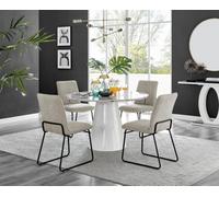 Furniturebox Uk Palma White Marble Effect Round Dining Table & 4 Taupe Halle Black Leg Chairs