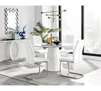 Furniturebox Uk Palma White Marble Effect Round Dining Table & 4 White Lorenzo Chairs