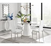 Furniturebox Uk Palma White Marble Effect Round Dining Table & 4 White Milan Chrome Leg Chairs
