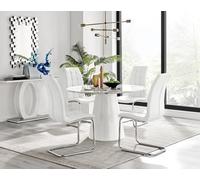 Furniturebox Uk Palma White Marble Effect Round Dining Table & 4 White Murano Chairs
