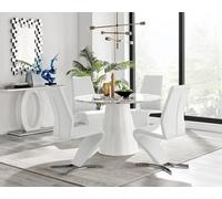 Furniturebox Uk Palma White Marble Effect Round Dining Table & 4 White Willow Chairs